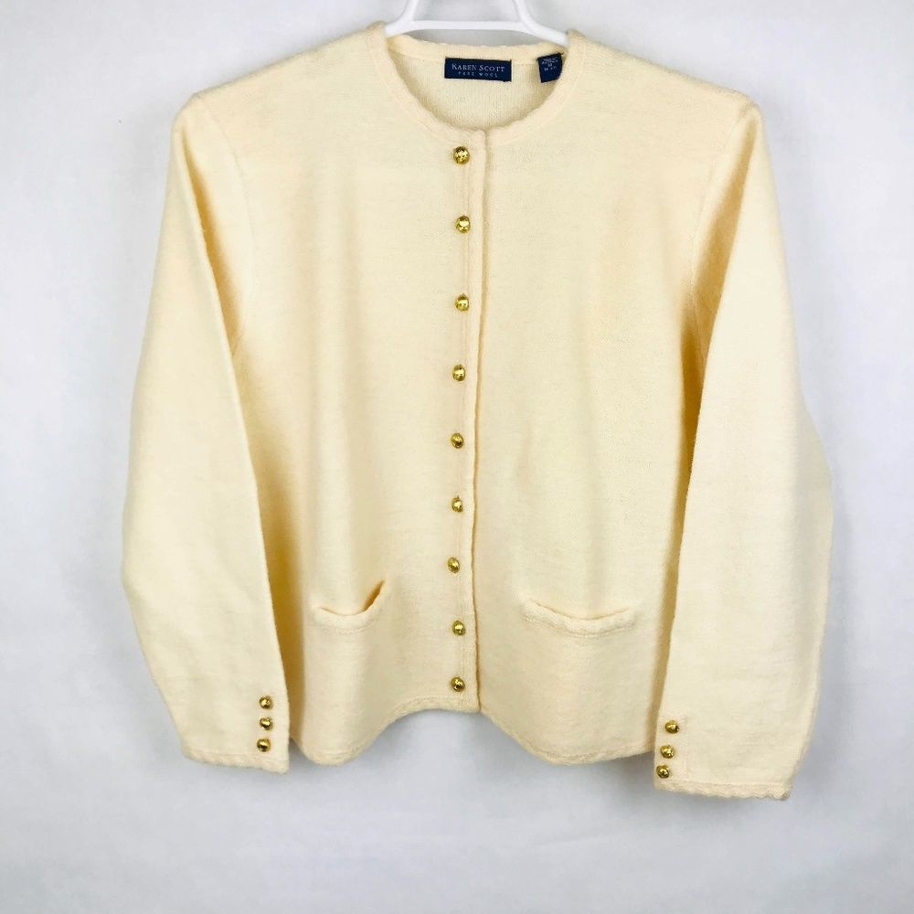 Karen Scott Wool Button Front Cardigan